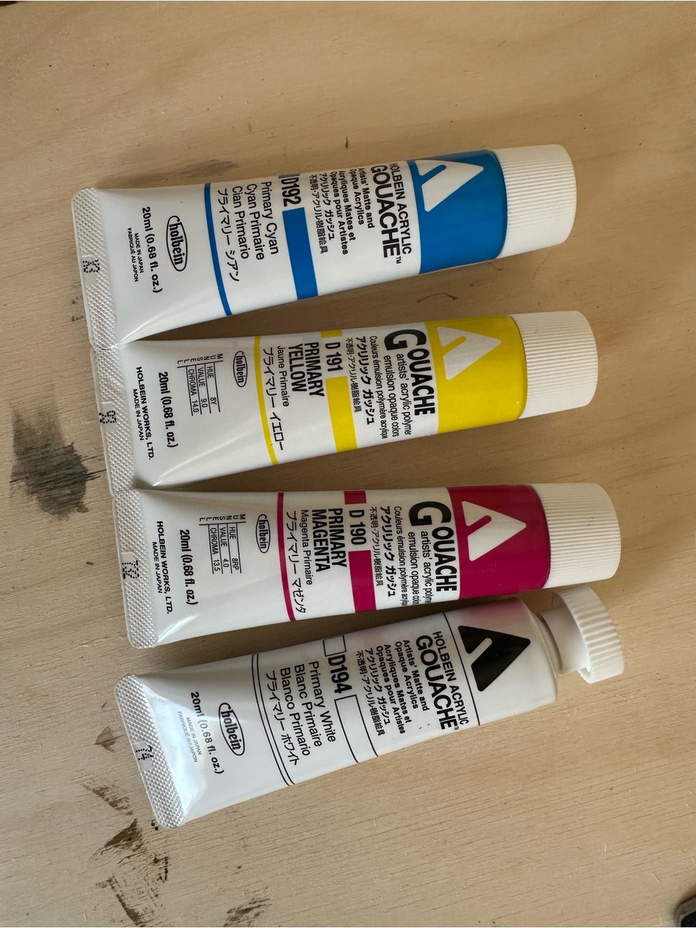 Holbein Acryla Gouache Paint Set - Cyan, Yellow, Magenta, White